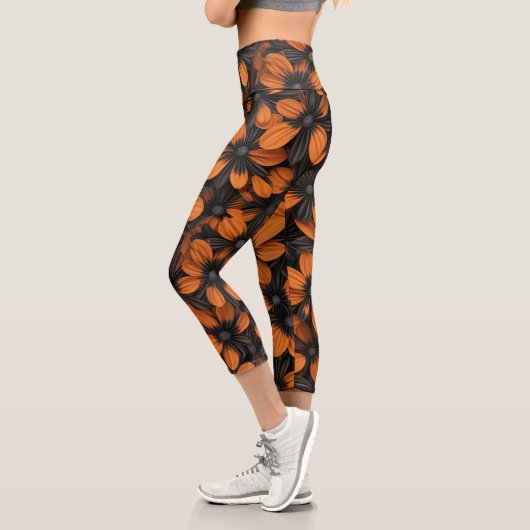 Black and Orange Floral Leggings (Gauche)