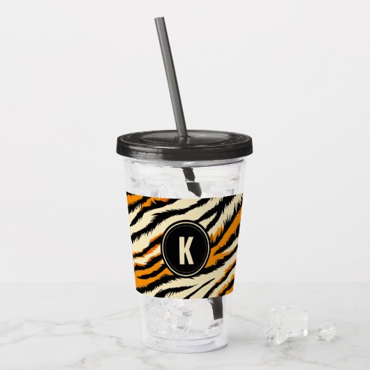 Black and Orange Tiger Stripes Monogram Acryl Drinkbeker (Voorkant ijs)