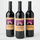 Black and Oranje Haunted House Halloween Wijn Etiket (Flessen)