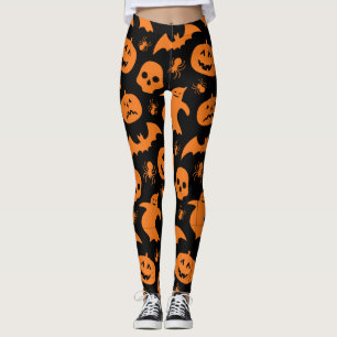 Black and Oranje Spooky Halloween Ghost, pomkins Leggings