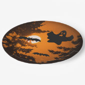 Black and Oranje Spooky Halloween Night Scene Papieren Bordje (Gekanteld)