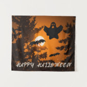 Black and Oranje Spooky Halloween Night Scene Wandkleed (Voorkant (horizontaal))