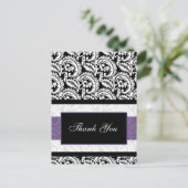 Black and Paars Damask Wedding Briefkaart (Staand voorkant)