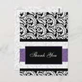 Black and Paars Damask Wedding Briefkaart (Voorkant / Achterkant)
