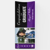 Black and Paars Gefeliciteerd Afstuderen Foto Spandoek (Verticaal)