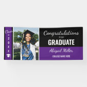 Black and Paars Gefeliciteerd Afstuderen Foto Spandoek (Horizontaal)