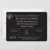 Black and Pink Chandelier Elegant Birthday Invite Kaart (Achterkant)