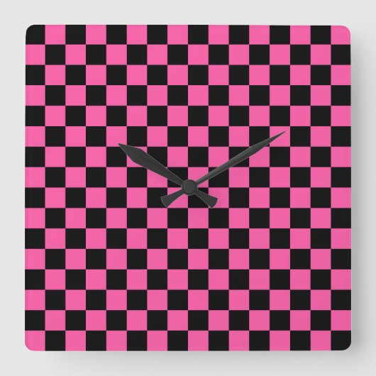 Black and pink checkerboard pattern vierkante klok (Voorkant)