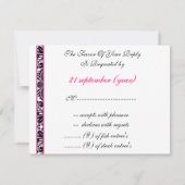 Black and Pink Damask Wedding RSVP Kaartje (Achterkant)