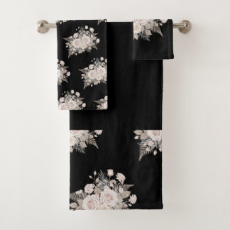 Black and pink flowers modern decorative bathroom  bad handdoek