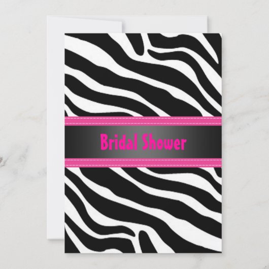 Black and Pink, Zebra Bridal Shower Invitation Kaart (Achterkant)
