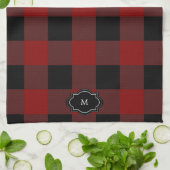 Black and red buffalo plaid monogrammed theedoek (Gevouwen)
