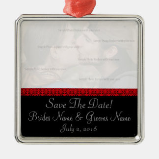 Black and Red Damask Save the Date Ornament