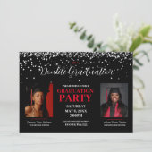 Black and Red Double Afstuderen Invitation Kaart (Staand voorkant)