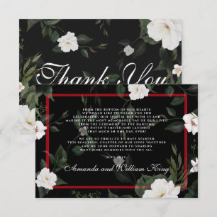 Black and Red Elegant Floral Wedding Dank je Bedankkaart