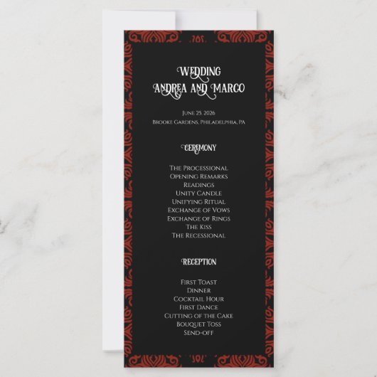 Black and Red Floral Gothic Dark Wedding Programme (Devant)