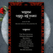 Black and Red Floral Gothic Dark Wedding Programme