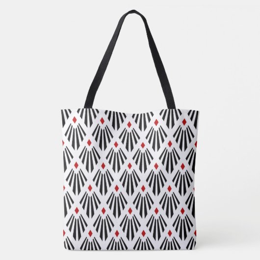 Black and Red on white Art Deco pattern Draagtas (Achterkant)