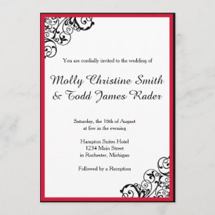 Black and Red Scroll Invite Kaart