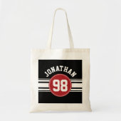 Black and Red Sports Jersey Custom Name Number Tote Bag (Voorkant)