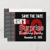 Black and Red Surprise 50ste verjaardag Aankondigingskaart (Voorkant / Achterkant)