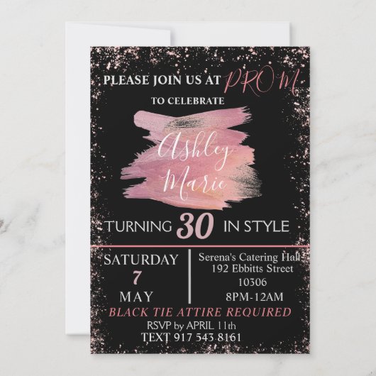 Black and Rose Gold 30th Invitation (Dos)