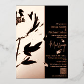 Black and Rose Gold Peony Code QR Invitation (Recto)