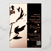 Black and Rose Gold Peony Code QR Invitation (Recto)