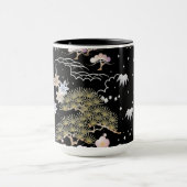 Black and Roze Cherry Blossom Floral Pattern Mok (Midden)