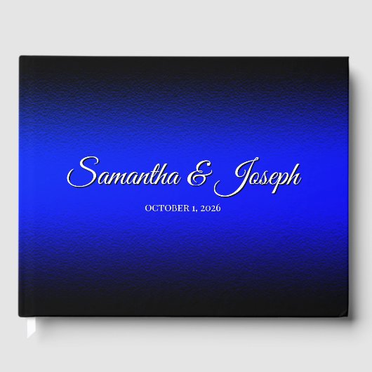 Black and Sapphire Blue Elegant gradient Wedding Gastenboek (Voorkant)