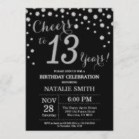 Black and Silver 13th Birthday Diamond Invitation