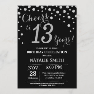 Black and Silver 13th Birthday Diamond Invitation
