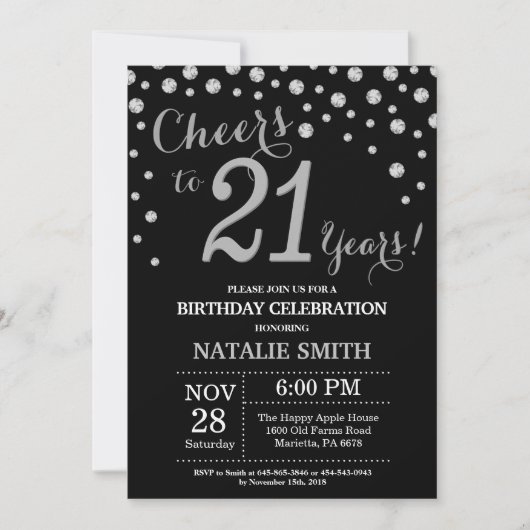 Black and Silver 21e anniversaire Invitation diama (Devant)