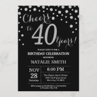 Black and Silver 40th Birthday Diamond Invitation