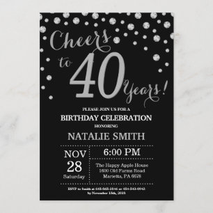 Black and Silver 40th Birthday Diamond Invitation
