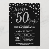 Black and Silver 50th Birthday Diamond Invitation