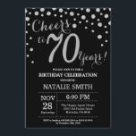 Black and Silver 70th Birthday Diamond Invitation<br><div class="desc">70e anniversaire Invitation avec Parties scintillant noire et argent Arrière - plan diamant. Confetti en argent. Anniversaire adulte. Hommes ou Femmes Anniversaire. Pour plus de personnalisation,  cliquez sur le bouton "Customiser" et utilisez notre outil de conception pour modifier ce modèle.</div>
