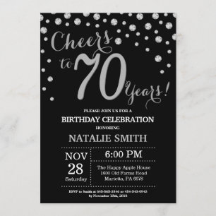 Black and Silver 70th Birthday Diamond Invitation