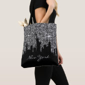 Black and Silver Confetti Glitter New York Skyline Tote Bag (Dichtbij)