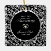 Black and Silver Damask 25th Jubileum Keramisch Ornament (Voorkant)
