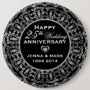 Black and Silver Floral met een 25e Jubileum Ronde Button 6,0 Cm