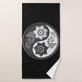 Black and Silver Floral Yin Yang Badhanddoek