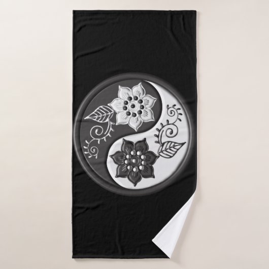 Black and Silver Floral Yin Yang Badhanddoek (Badhanddoek)
