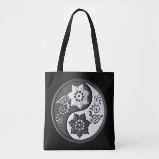 Black and Silver Floral Yin Yang Draagtas