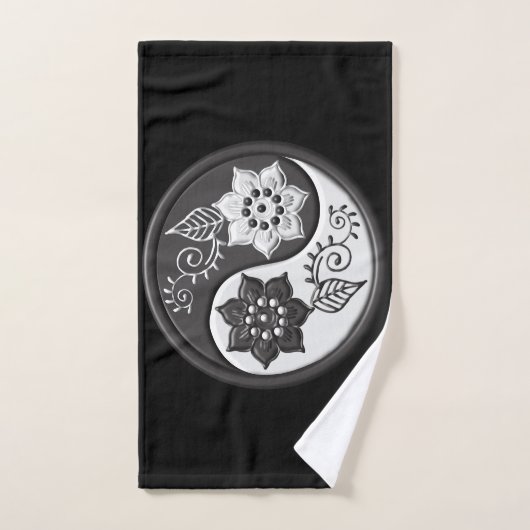 Black and Silver Floral Yin Yang Handdoek (Handdoek)