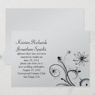 Black and Silver Flower Swirls Post Wedding Celebr Kaart