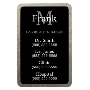Black and Silver Foil Belangrijke telefoonnummers Magneet