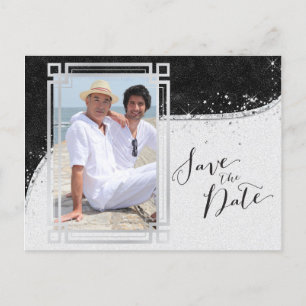 Black and Silver Gay Photo Save the Date Briefkaar Aankondigingskaart