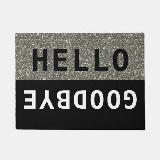 Black and Silver Glitter Hallo Goodbye Deurmat (Voorkant)