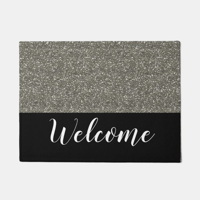 Black and Silver Glitter-look Welcome Deurmat (Voorkant)